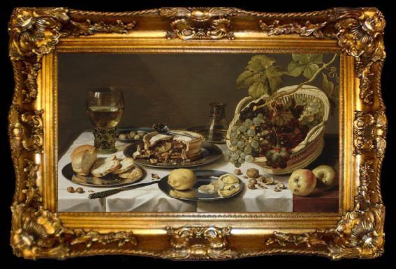 framed  Pieter Claesz Tabletop Still Life with Mince Pie and Basket of Grapes, ta009-2